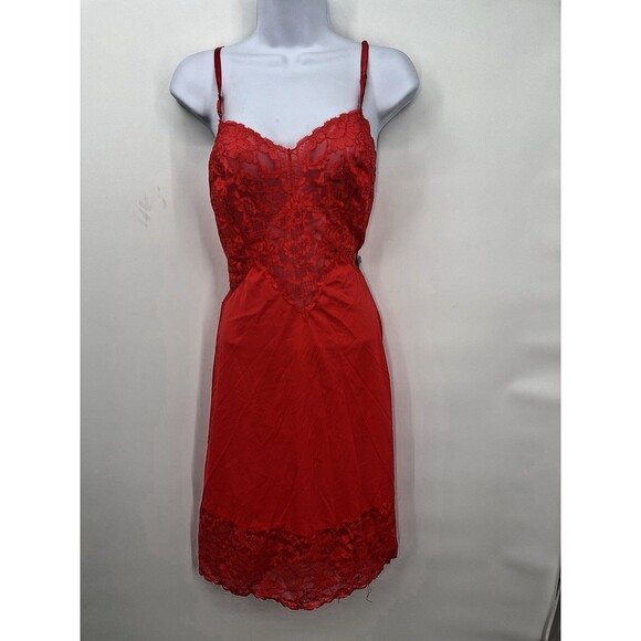 Vintage70’s  Ruby Red Lace Slip Dress  slip \vintage  tag missing - Picture 2 of 13